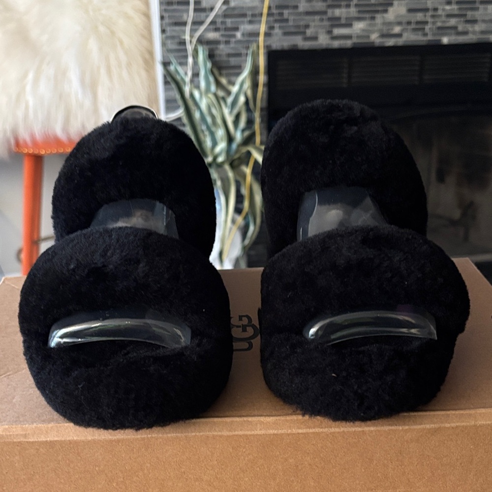 UGG Black Plush Slippers
